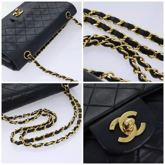 CHANEL Matelasse Turn Lock Chain Shoulder Bag Lamb Skin Black CC Auth yk15263A - Picture 16 of 16